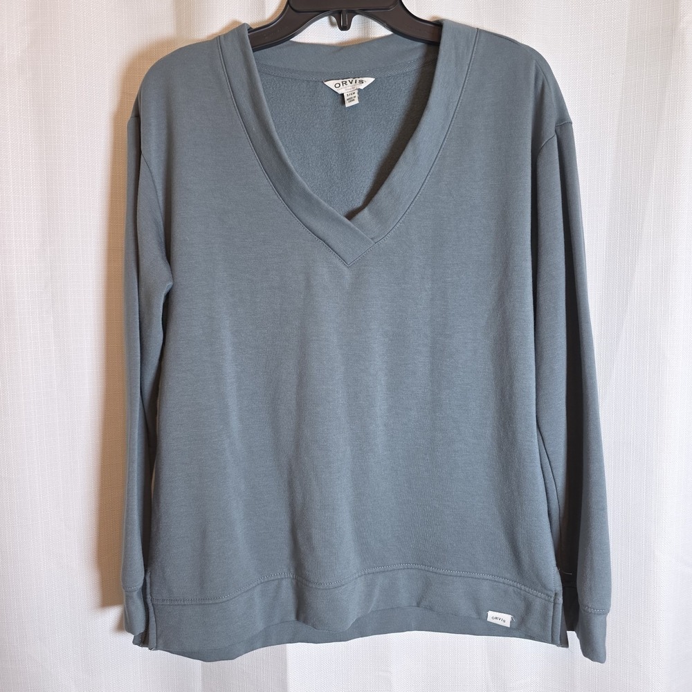 Orvis Classic Collection Womens Sage Green V-Neck Long Sleeve Pullover SZ Small